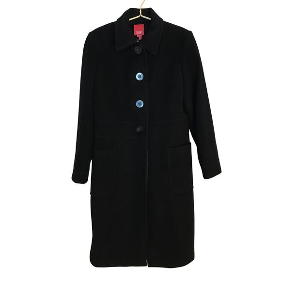 ESPRIT Outerwear Black Wool Overcoat Womens M Vintage Winter Coat - Picture 1 of 12